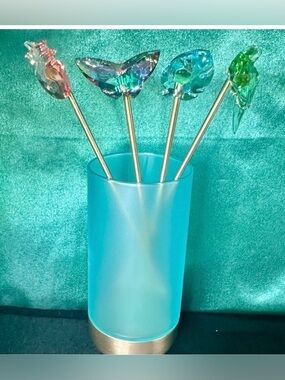 Swarovski Jungle Beats Cocktail Stirrer Set Retired Crystal Barware NWT
